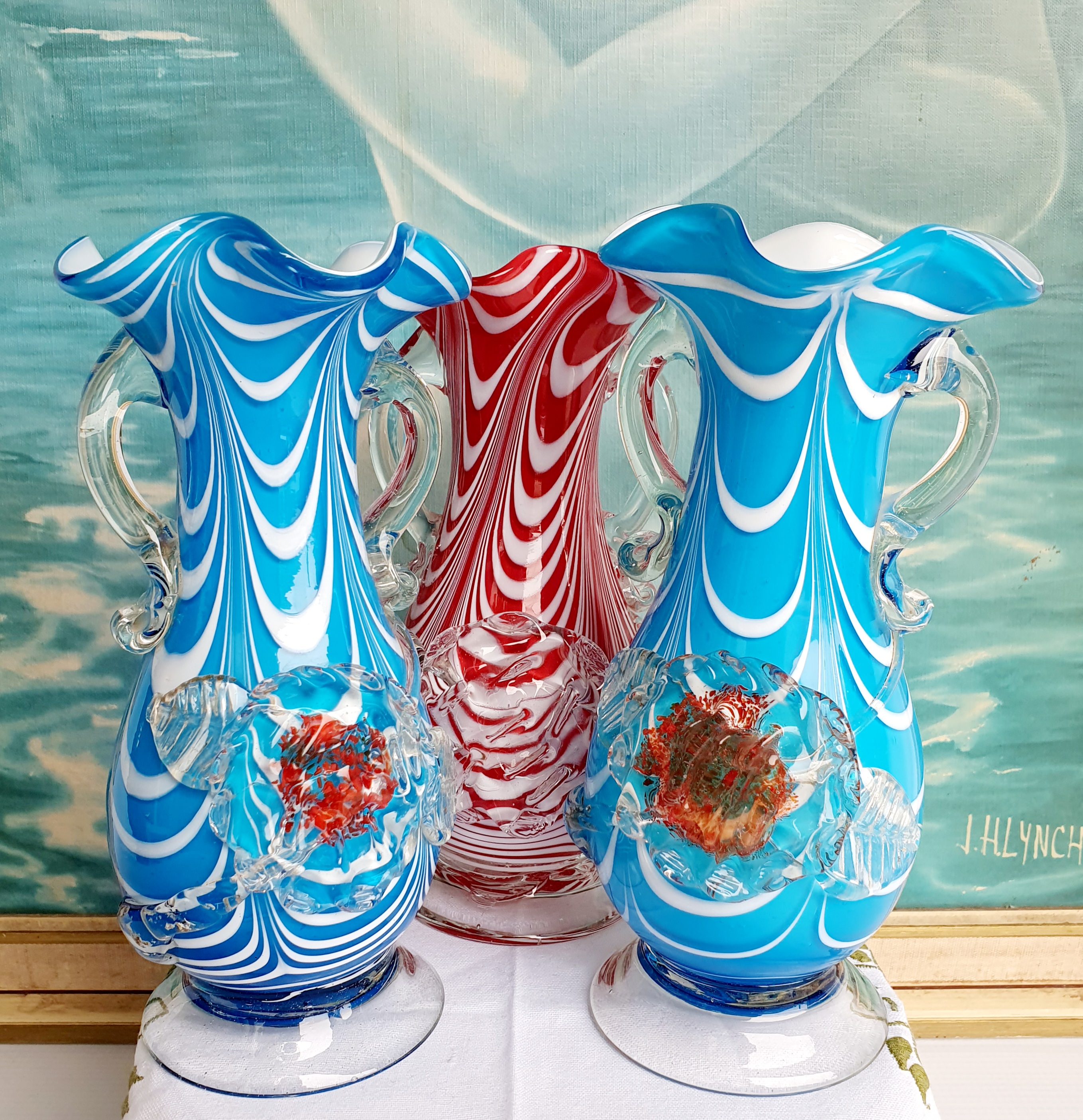 vintage vase blue white glass 色々な - 花瓶・フラワースタンド